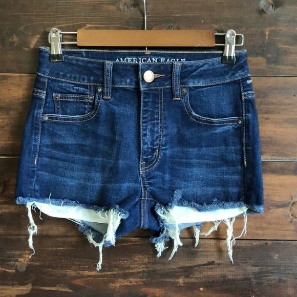 New American Eagle High Rise Shortie Denim Shorts